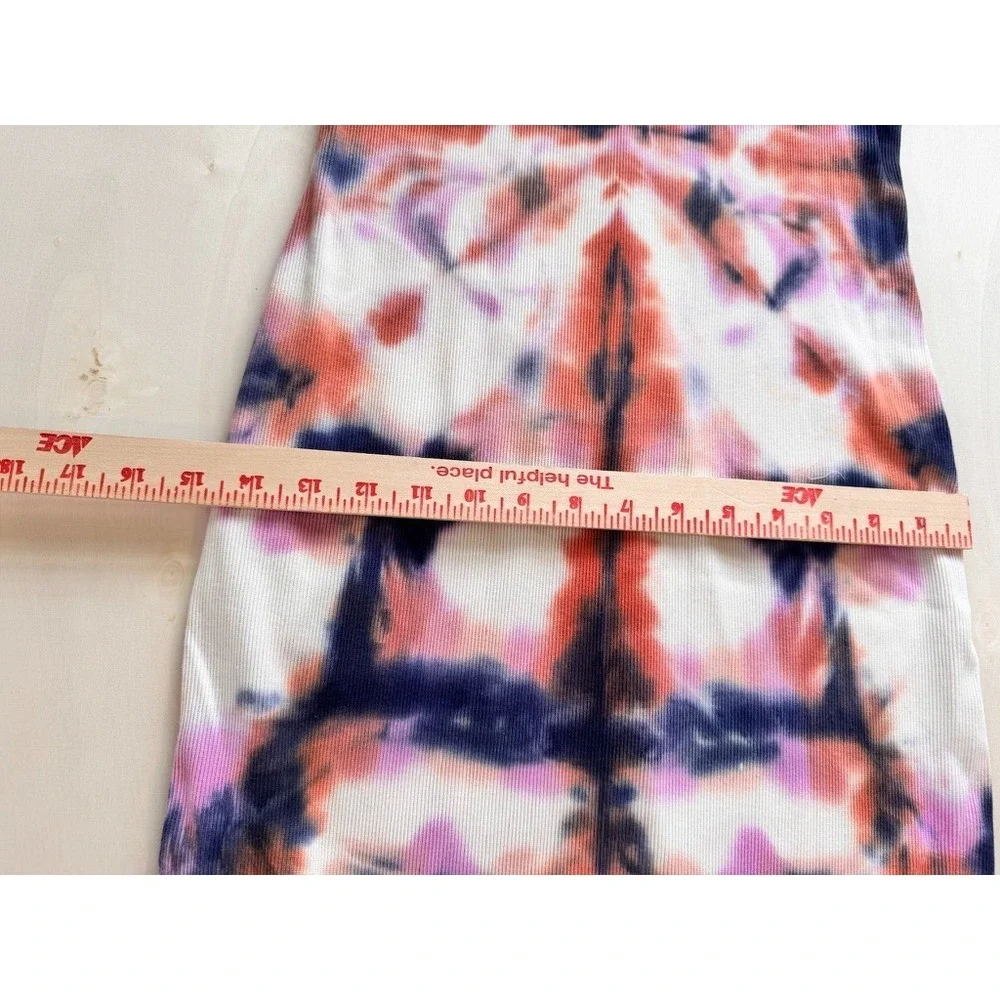 YFB Tie Dye Ribbed Midi Tank Dress Womens S Racerback Bodycon White Blue Pink